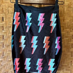 Blackmilk David Bowie black velvet Mini Skirt Pink & Blue Lightning Bolts XS